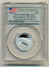 2014 S Silver Shenandoah NP Quarter PR70 DCAM PCGS LE First Strike