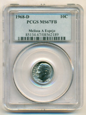 1968 D Roosevelt Dime MS67 FB PCGS