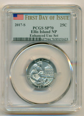 2017 S Ellis Island NP Quarter Enhanced SP70 PCGS FDI/Flag