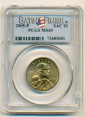 2005 P Sacagawea Native American Dollar MS69 PCGS Satin Finish Flag