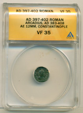 Roman Empire Arcadius AD 397-402 AE 12mm Constantinople VF 35 ANACS