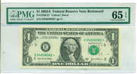 2003 A $1 Federal Reserve Star Note Richmond Gem Uncirculated 65 EPQ PMG