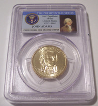 2007 P John Adams Presidential Dollar Edge Lettering Error MS65 PCGS Portrait Label