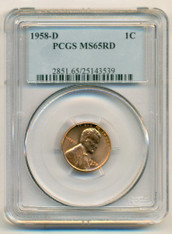 1958 D Lincoln Wheat Cent MS65 RED PCGS