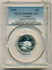 Canada Silver 1999 25 Cents August PR69 DCAM PCGS