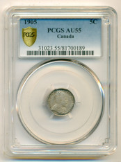 Canada Silver 1905 5 Cents AU55 PCGS