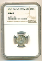 Denmark Silver 1842 FK//VS 4 RBS MS63 NGC