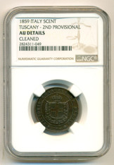 Italy Tuscany 2nd Provisional 1859 5 Centesimi AU Details NGC