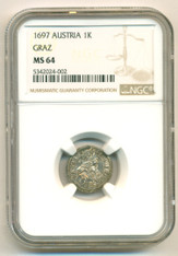 Austria Silver Leopold I 1697 Kreuzer Graz Mint MS64 NGC