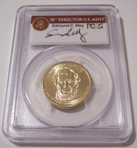 2009 Zachary Taylor Presidential Dollar Missing Edge Lettering Error MS66  PCGS Moy Signed