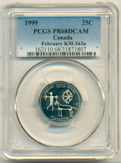 Canada Silver 1999 25 Cents KM-343a February PR68 DCAM PCGS