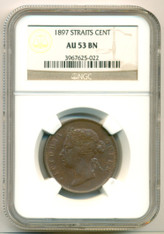 Straits Settlements 1897 Cent AU53 BN NGC