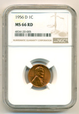 1956 D Lincoln Wheat Cent MS66 RED NGC