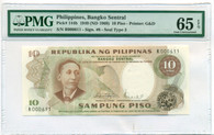Philippines 1969 10 Piso Bank Note Gem Uncirculated 65 PMG EPQ