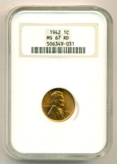 1942 Lincoln Wheat Cent MS67 RED NGC