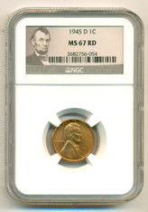 1945 D Lincoln Wheat Cent MS67 RED NGC Portrait Label