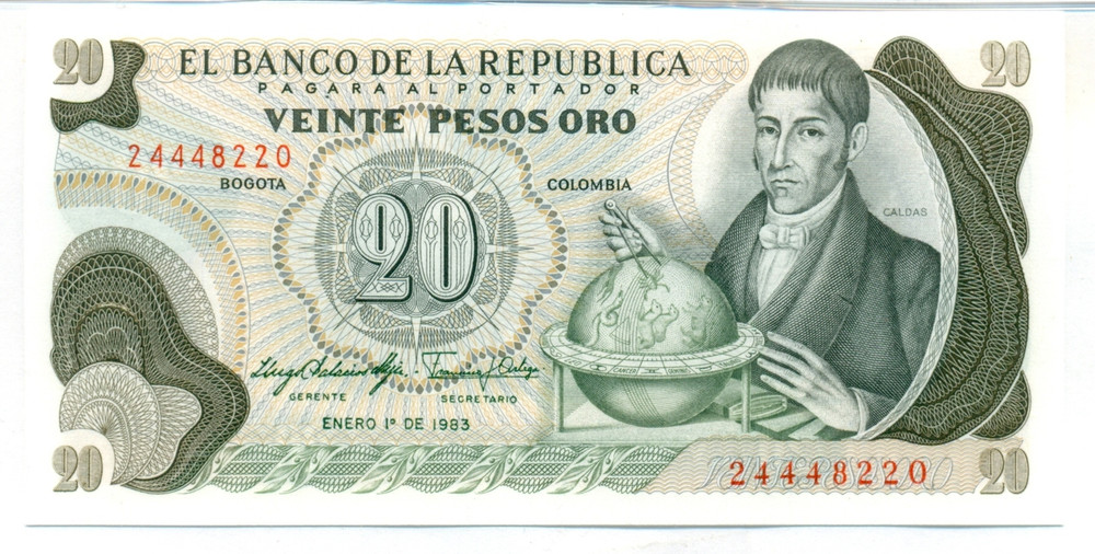 Colombia 1979-83 20 Pesos Oro Bank Note Gem Uncirculated 66 EPQ