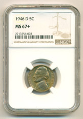 1946 D Jefferson Nickel MS67+ NGC Nicely Toned
