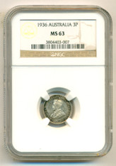 Australia Silver 1936 3 Pence MS63 NGC