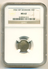 Denmark Silver 1904 VBP 10 Ore MS62 NGC