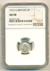 Great Britain Silver 1912 3 Pence AU58 NGC