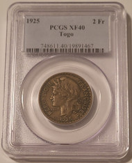 Togo-1925-2-francs-xf40-pcgs-a