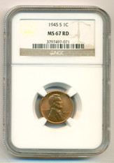 1945 S Lincoln Wheat Cent MS67 RED NGC