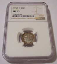 1958 D Roosevelt Dime MS65 NGC - Color Toning