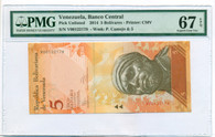 Venezuela 2014 5 Bolivares Bank Note Superb Gem Unc 67 EPQ PMG