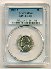 1954 S Jefferson Nickel DDR Variety FS-801 MS64 PCGS