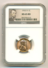1953 D Lincoln Wheat Cent MS65 RED NGC Portrait Label