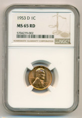 1953 D Lincoln Wheat Cent MS65 RED NGC