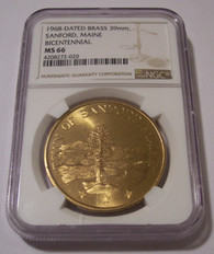 1968 Sanford Maine Bicentennial Brass Medal MS66 NGC
