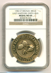 1983 East Hartford CT Bicentennial 200th Anniversary Bronze Medal MS69 NGC