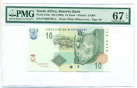 South Africa 1999 10 Rand Bank Note Rhinoceros Superb Gem Unc 67 EPQ PMG