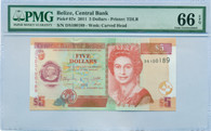 Belize 2011 5 Dollars Bank Note Gem Unc 66 EPQ PMG