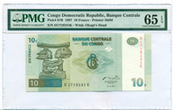 Congo Democratic Republic 1997 10 Francs Bank Note Gem Unc 65 EPQ PMG