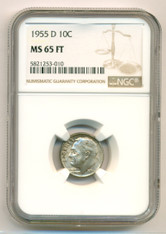 1955 D Roosevelt Dime MS65 FT NGC