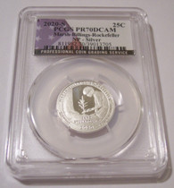 2020 S Silver Marsh Billings Rockefeller NP Quarter Proof PR70 DCAM PCGS Flag Label