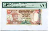 Swaziland 2001 50 Emalangeni Bank Note Superb Gem Unc 67 EPQ PMG