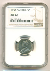 Canada George V 1930 5 Cents MS62 NGC