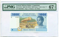 Central African States - Cameroun 2015 1000 Francs Bank Note Superb Gem Unc 67 EPQ PMG