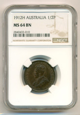 Australia George V 1912 H 1/2 Penny MS64 BN NGC