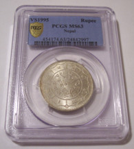 Nepal VS1993 (AD 1938) Silver Rupee MS63 PCGS