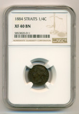 Straits Settlements (Malaysia) Victoria 1884 1/4 Cent XF40 BN NGC