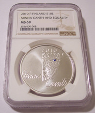 Finland 2010 P Silver 10 Euro Minna Canth And Equality MS69 NGC Low Mintage