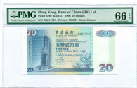 Hong Kong 1996 20 Dollars Bank Note Gem Unc 66 EPQ PMG