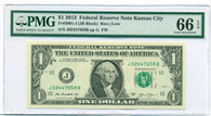 2013 FRB Kansas City $1 Note Fr#3001-J Gem Unc 66 EPQ PMG