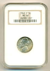 1943 P Jefferson Silver Nickel MS66 NGC Toning OH