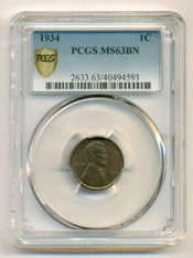 1934 Lincoln Wheat Cent MS63 BN PCGS